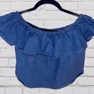 Off the shoulder Jean shirt